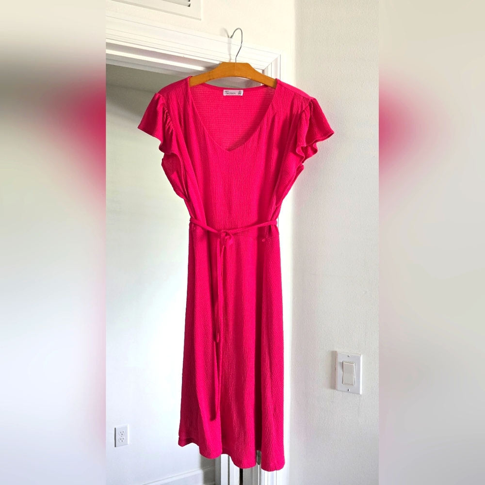 89th & Madison Hot Pink Midi Dress with Tie Waist